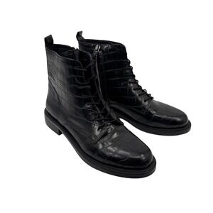 Sam Edelman Leather Crocodile Embossed Lace Up Combat Zip Ankle Boots Womens 9